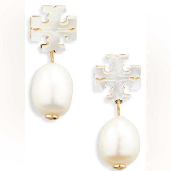 Tory Burch enameled Kira logo pearl drop earrings - Picture 3 of 5